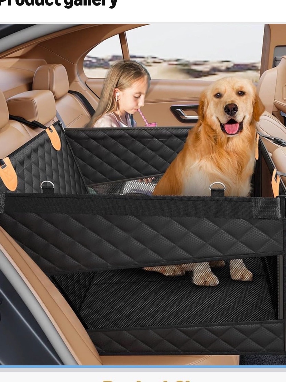 Black Quilted Dog Car Seat and Seat Extender and Safety Barrier for Back Seat